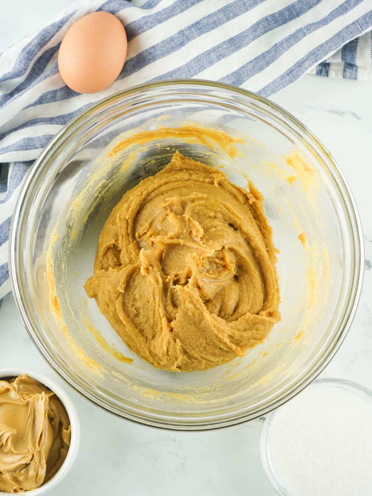 3 ingredient peanut butter cookie dough in a bowl.