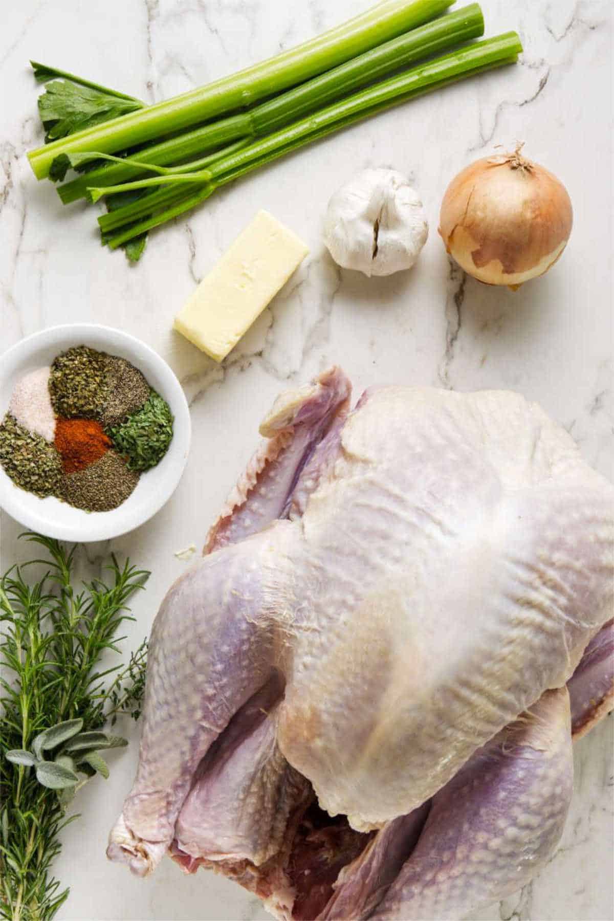 ingredients for roasting a whole turkey.