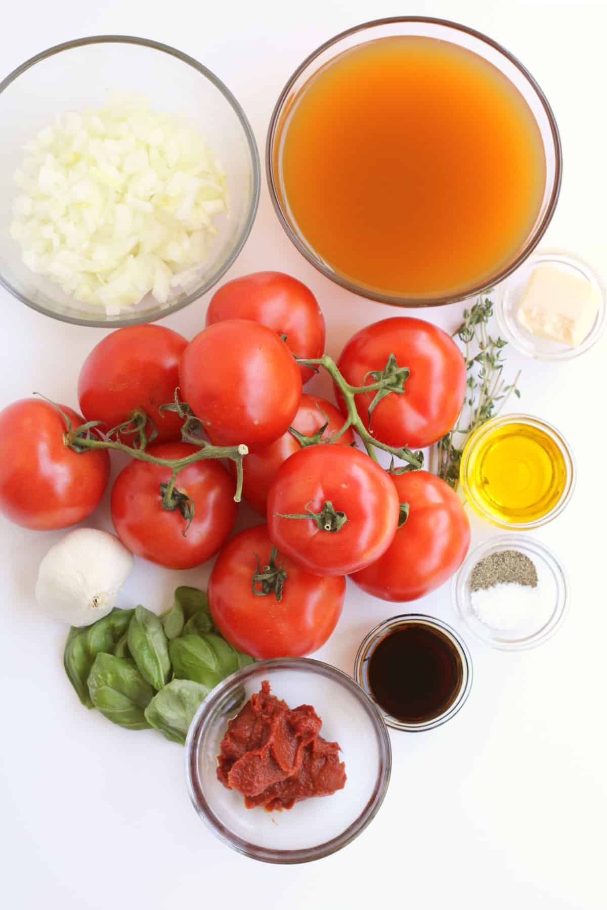 ingredients for making roasted tomato soup.